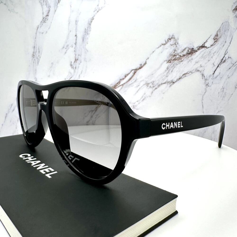 New CHANEL Sunglasses Black Polarized Lens Pilot Aviator 55mm - Picture 6 of 16